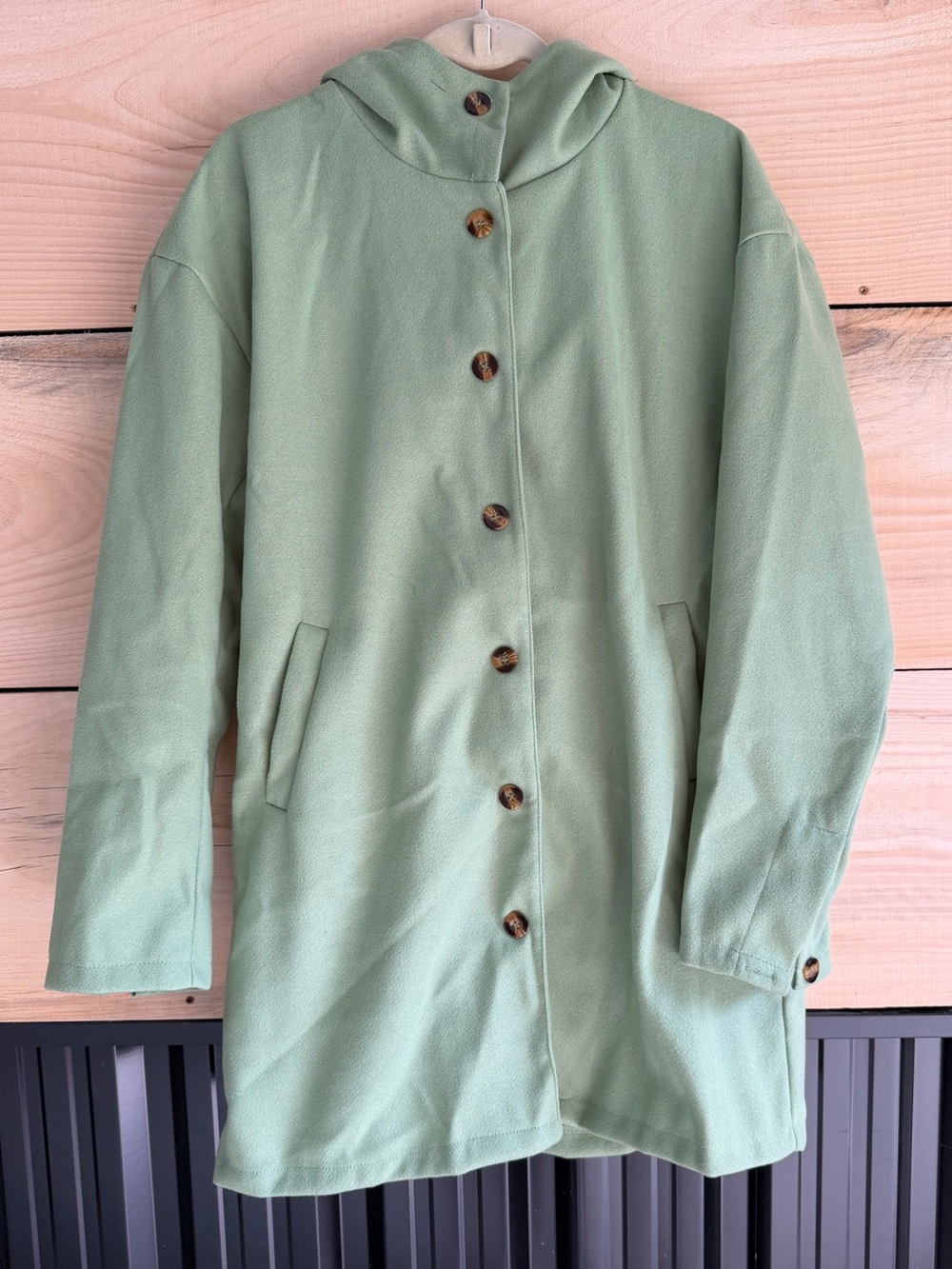 Lime Green Women's Hooded Button-Front Coat (never worn)